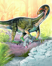 The new species <em>T. rhadinus</em> hunting an early close relative of mammals.